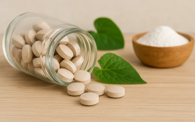 Alkaline supplements: comprimés de suppléments alcalins avec feuilles vertes et poudre minérale