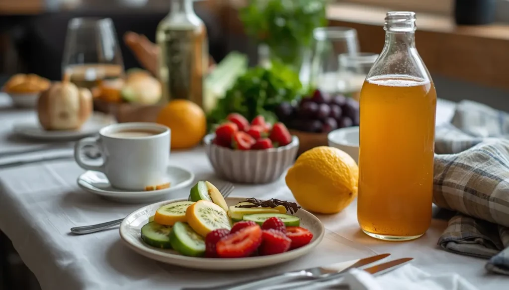 alimentation alcaline équilibrée avec kombucha bienfaits fruits et légumes verts
