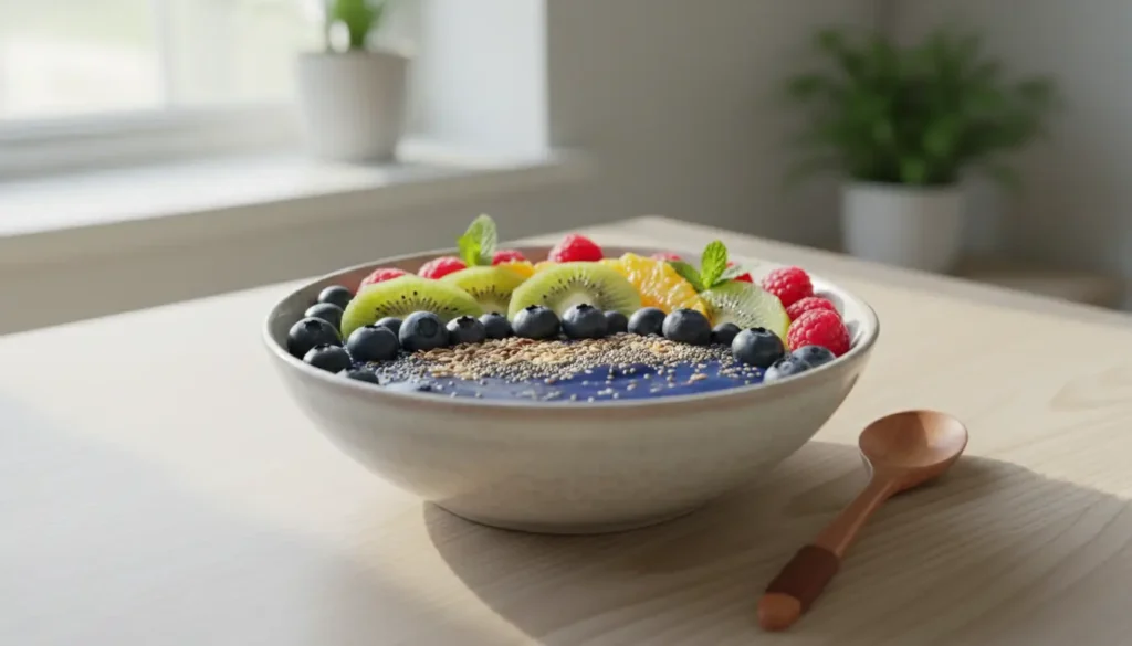 Smoothie bowl aux fruits rouges et myrtilles, alimentation alcaline et peau