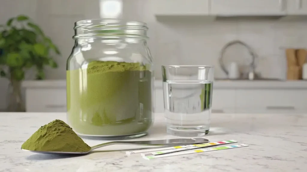 Bocal de boisson verte à la spiruline avec paille